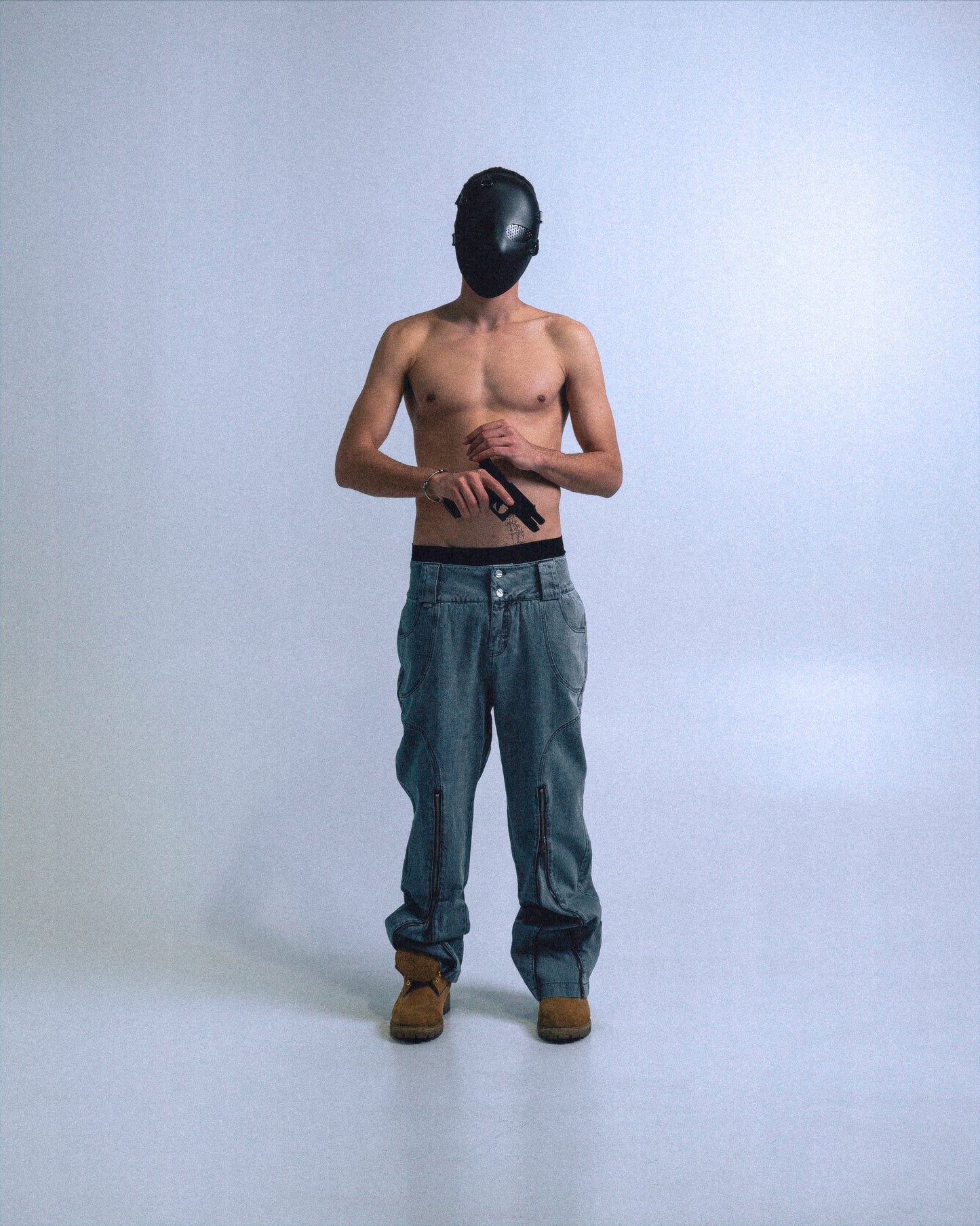 blue zipped flared jeans